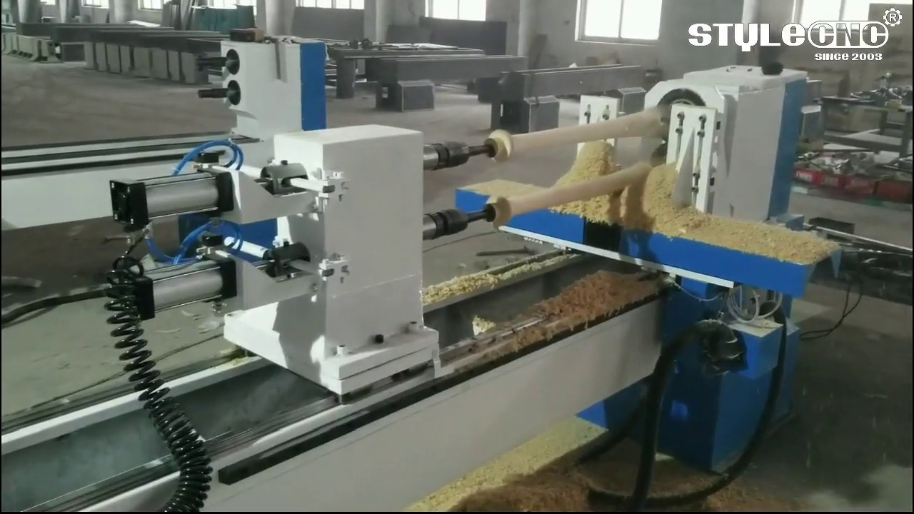 雙主軸自動數(shù)控木工車床，用于棒球棒